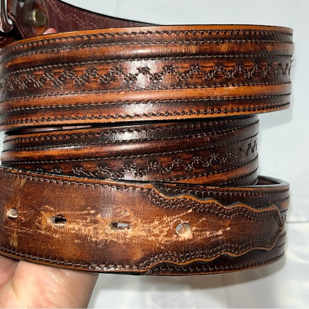 LEEGIN Vtg Men’s BIG TALL Brown Leather BELT 1.5” Wide REMOVABLE BUCKLE, 46-51” - Picture 6 of 16